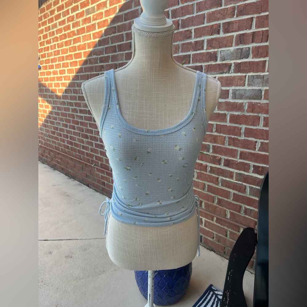 Baby Blue Rouched Crop Top with Dainty Flower Print